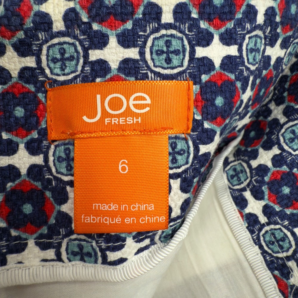 Joe Fresh Womens Navy Red Geometric Tile Print Cotton Pencil Skirt Size 6 - Picture 3 of 7